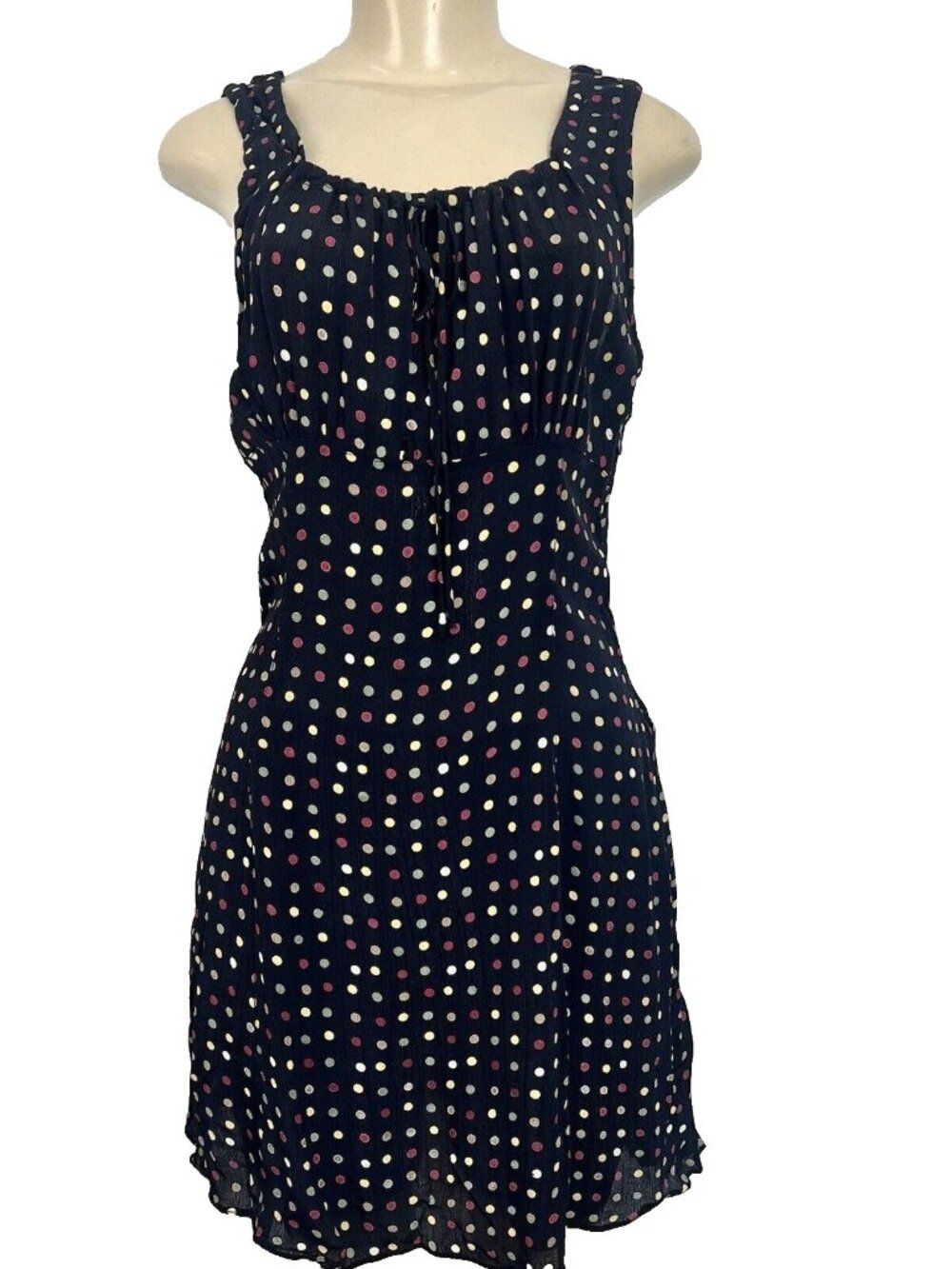 Polka Dot Dress Tank 90s Ruched Bust Feminine Girlie Spring Summer Rom Com Vtg